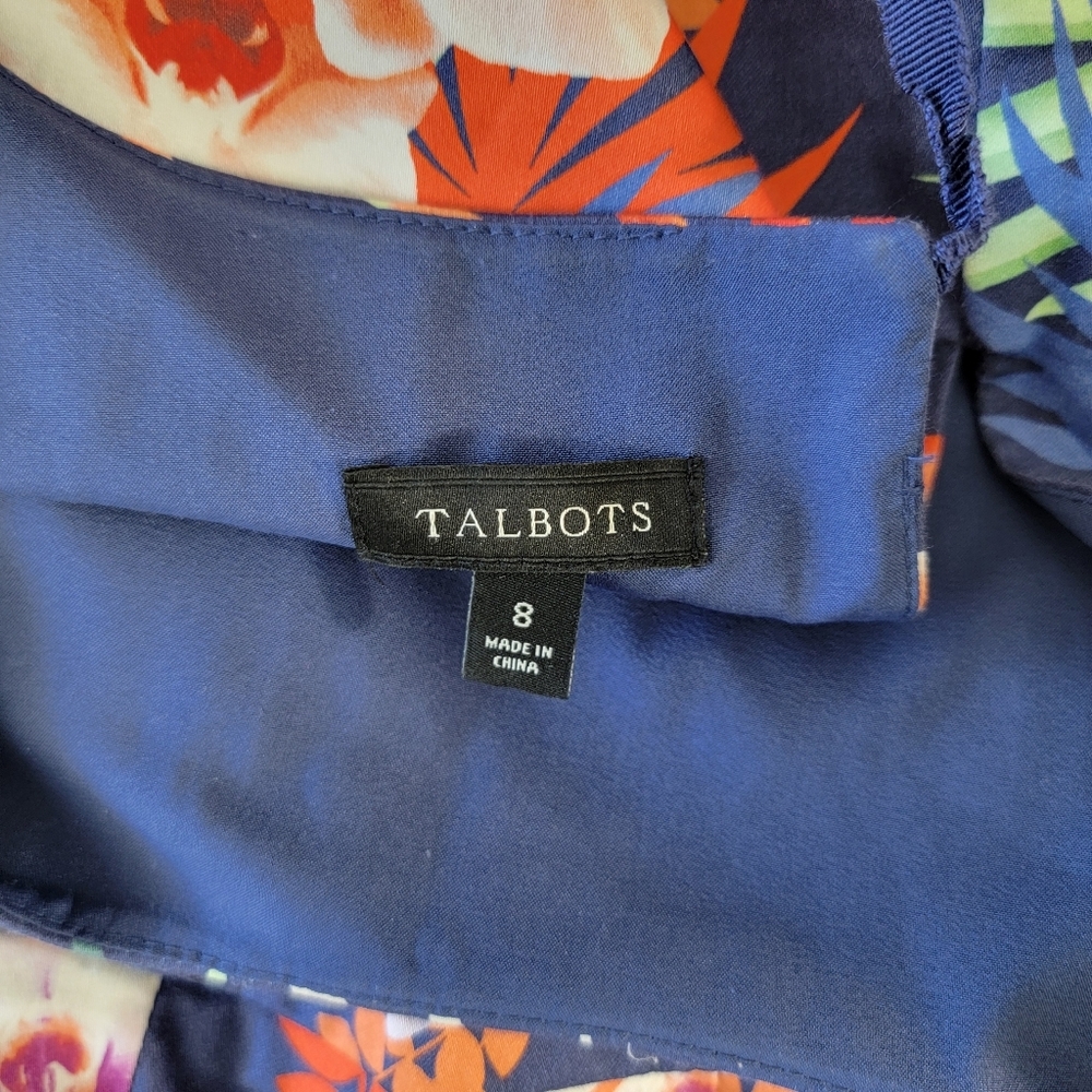 Talbots Tropical Print Sleeveless Lined A Line Dress Blue Orange Pleated Size 8 - Picture 12 of 15